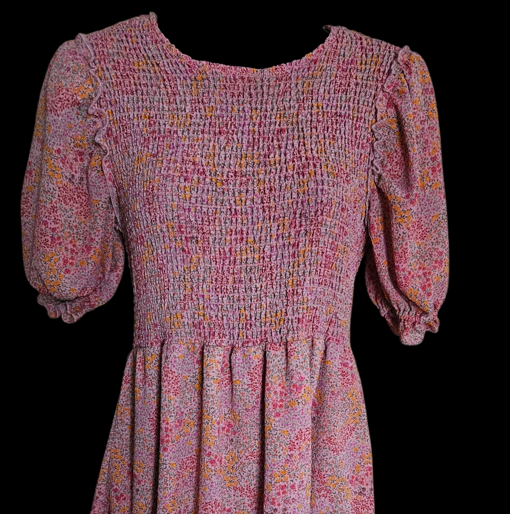 Wild Fable Pink Floral Puffed Sleeve Dress